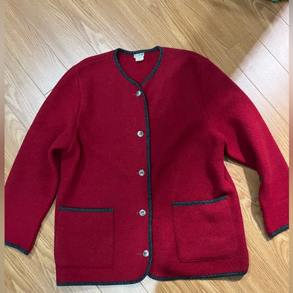 LL Bean vintage pure new wool red coat jacket XL
